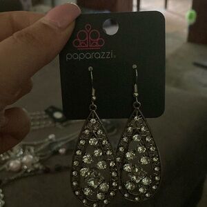 Paparazzi Silver Teardrop Earrings with Clear Accents